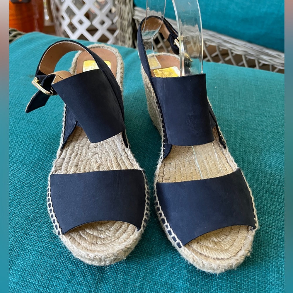kanna Black Leather Espadrille Wedge Sandals